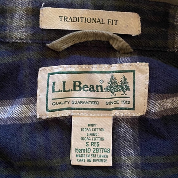 LL Bean Blue Flannel Lined Hurricane Shirt Mens Small Vintage Chore Green Canvas - Picture 6 of 6